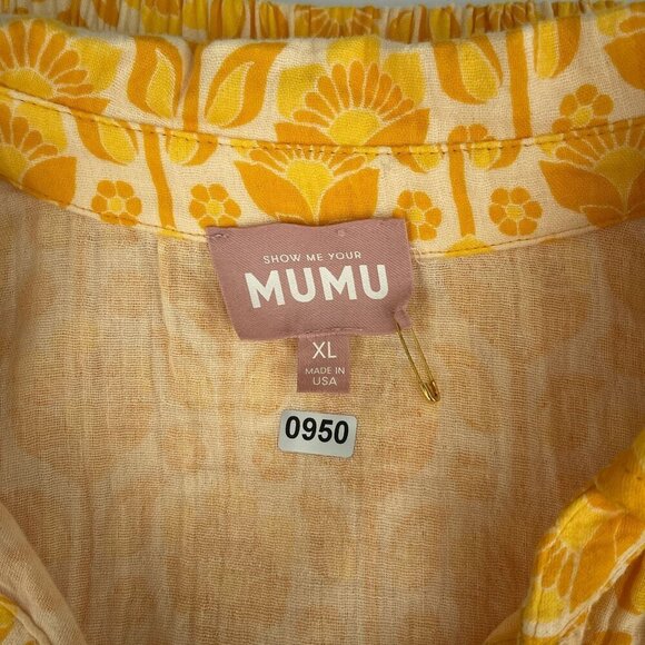 Show Me Your Mumu Camden Collared Button Sleeveless Yellow Floral Top Women XL - Picture 6 of 15